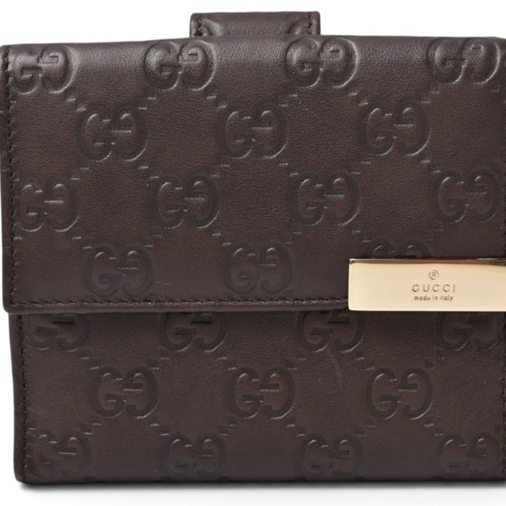 Gucci bi-fold wallet, Guccissima 257015, leather, dark brown, gold, men's and...